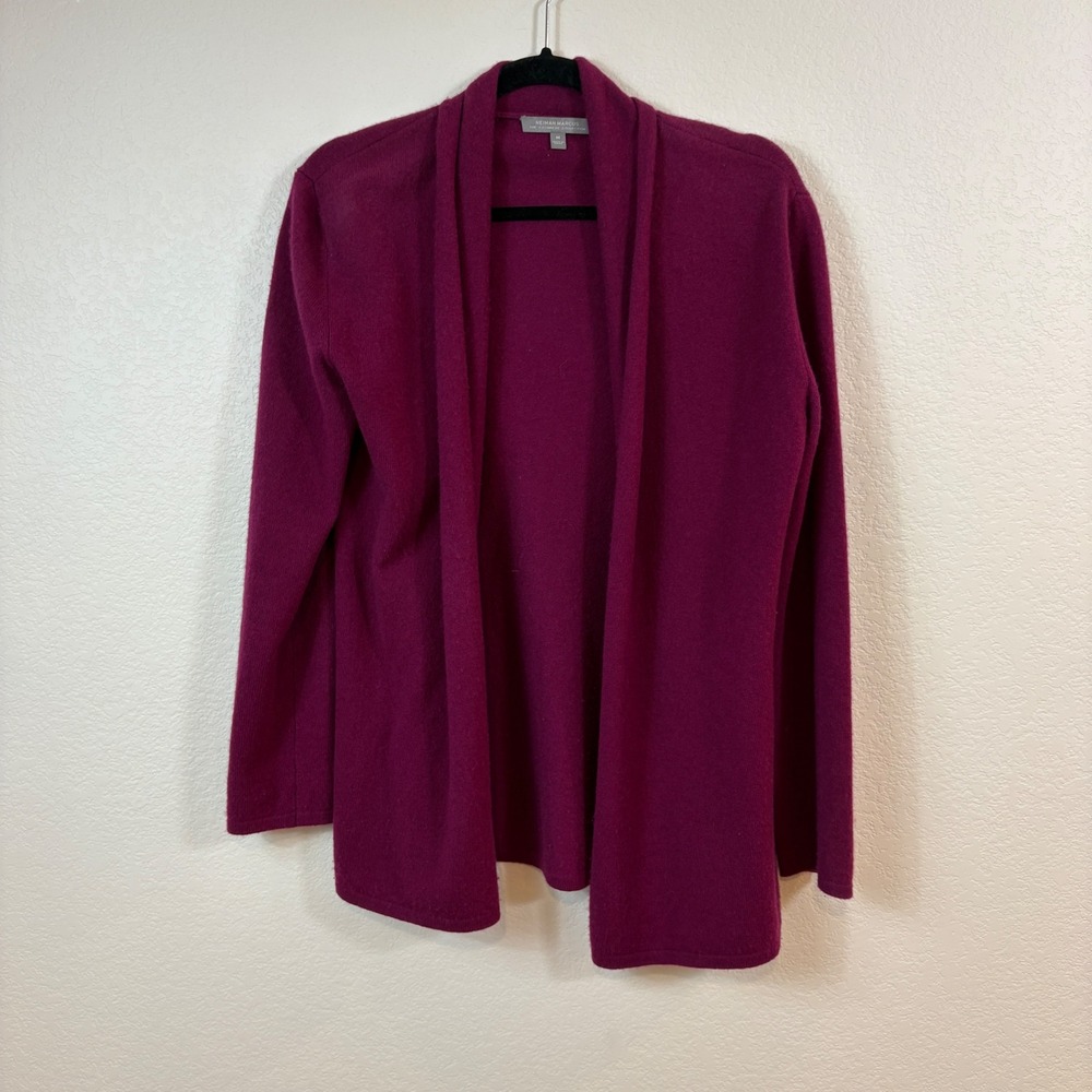 Neiman Marcus Cardigan M Purple 100% Cashmere Open Front Draped Quiet Luxury